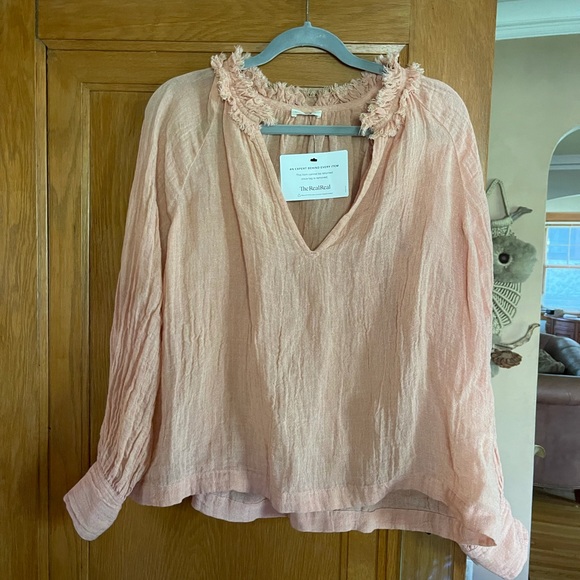 Gorgeous linen Masscob Morant top in peach, large - Picture 2 of 10